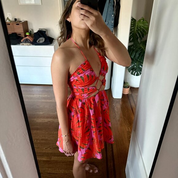 FARM Rio Red and Pink Mini Dress - Picture 3 of 5